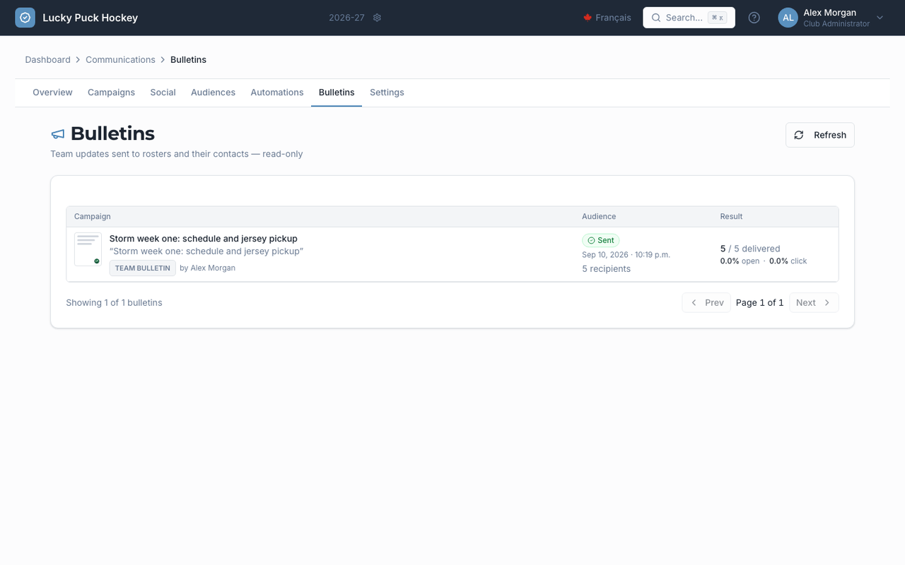 Team Bulletins screenshot