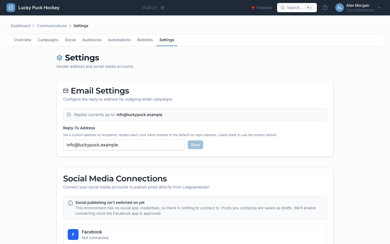 Sender Settings screenshot