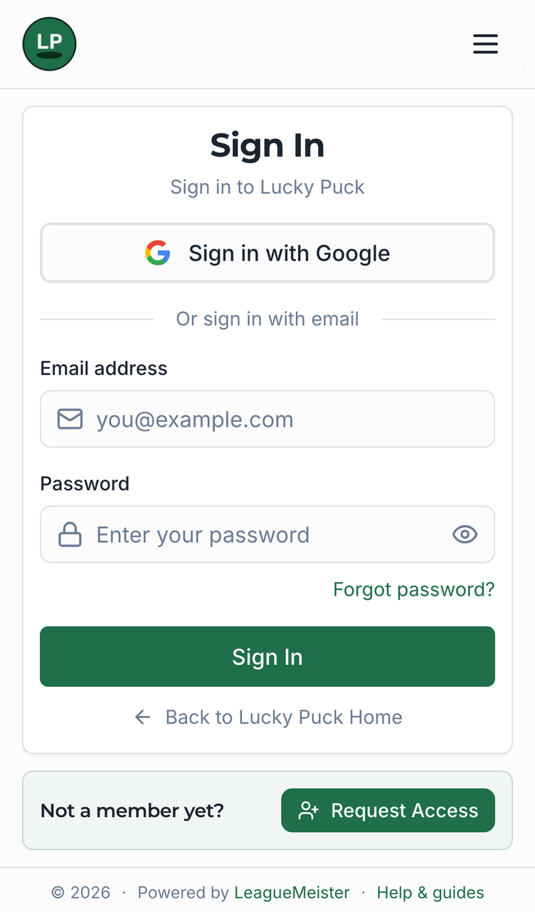 Signing in screenshot