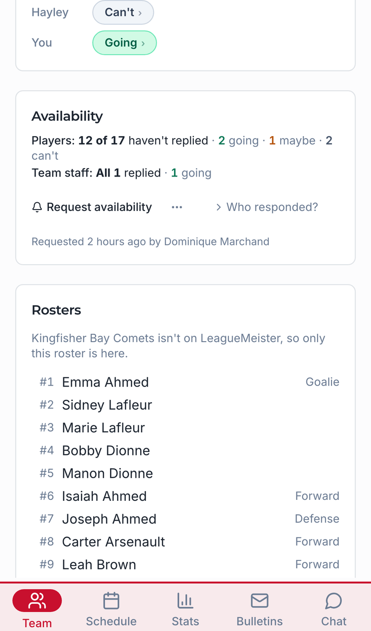 Tracking availability screenshot