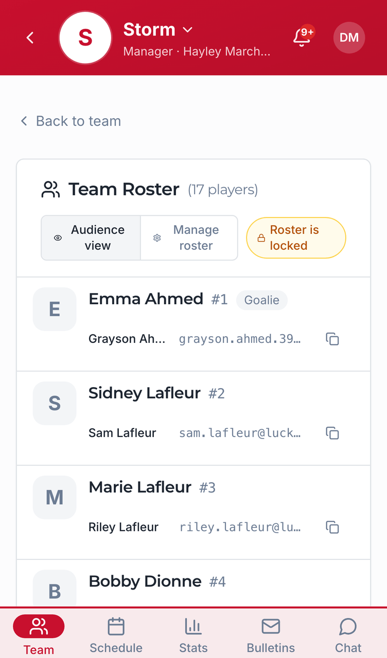 Managing the roster screenshot
