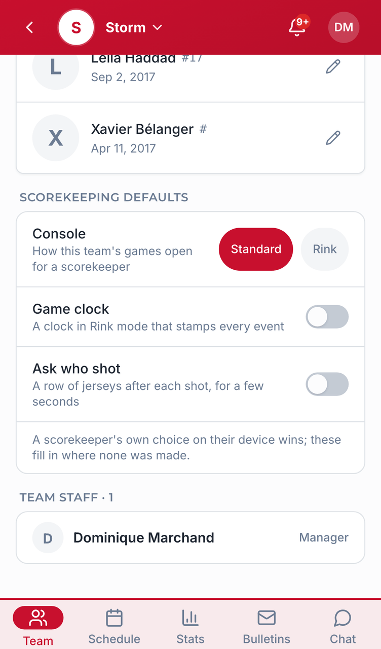 Scorekeeping defaults screenshot