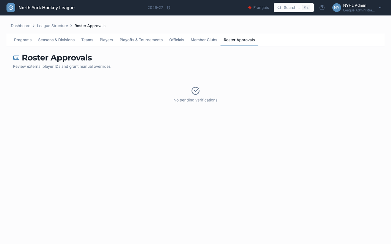 Roster Approvals screenshot