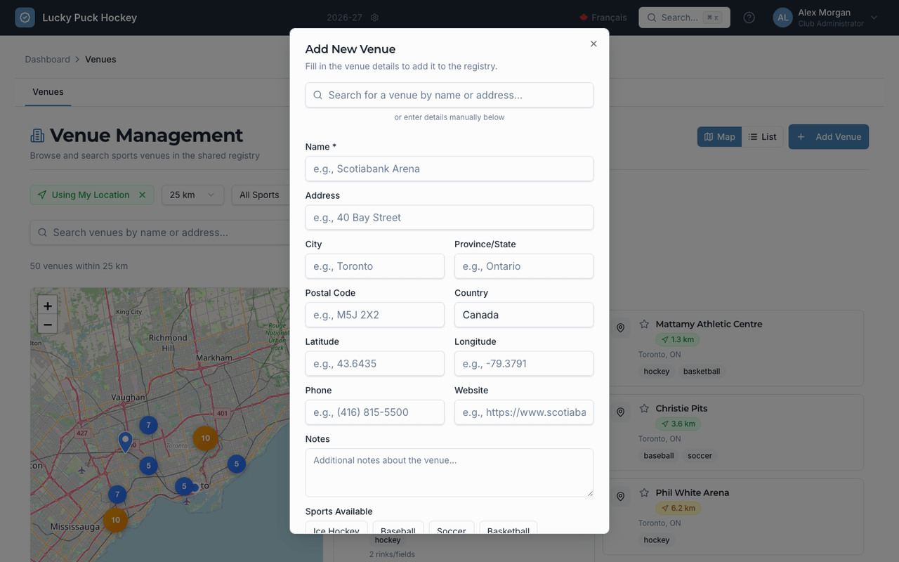 Add Venues & Sub-venues screenshot