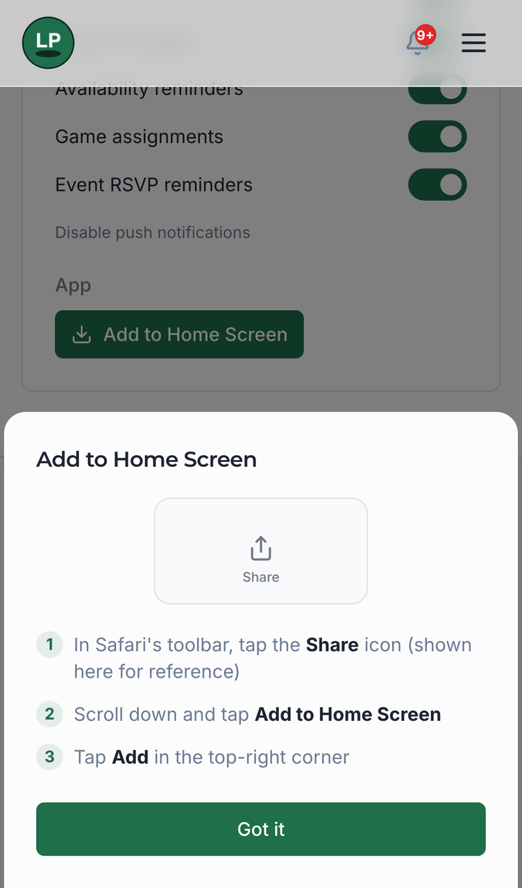 Add to Home Screen (Member View) screenshot