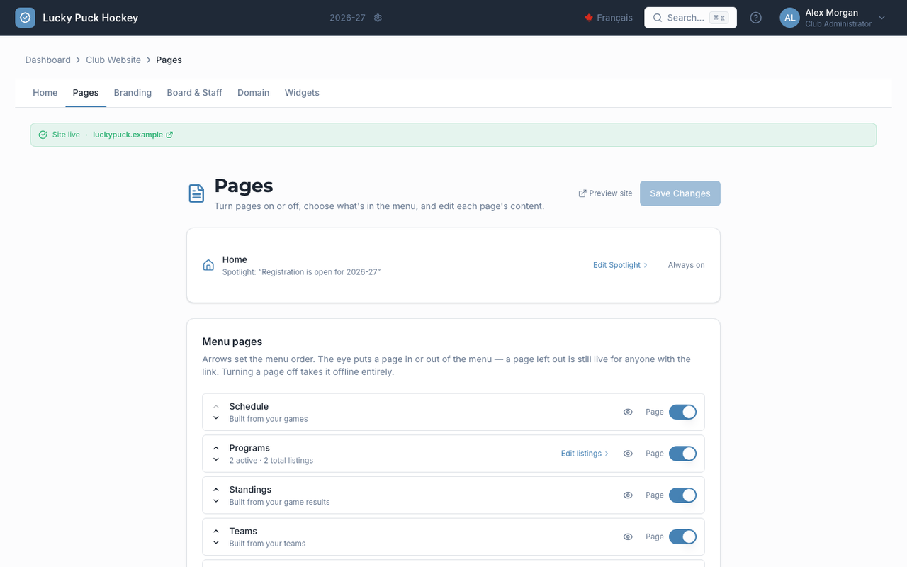 Site Pages screenshot